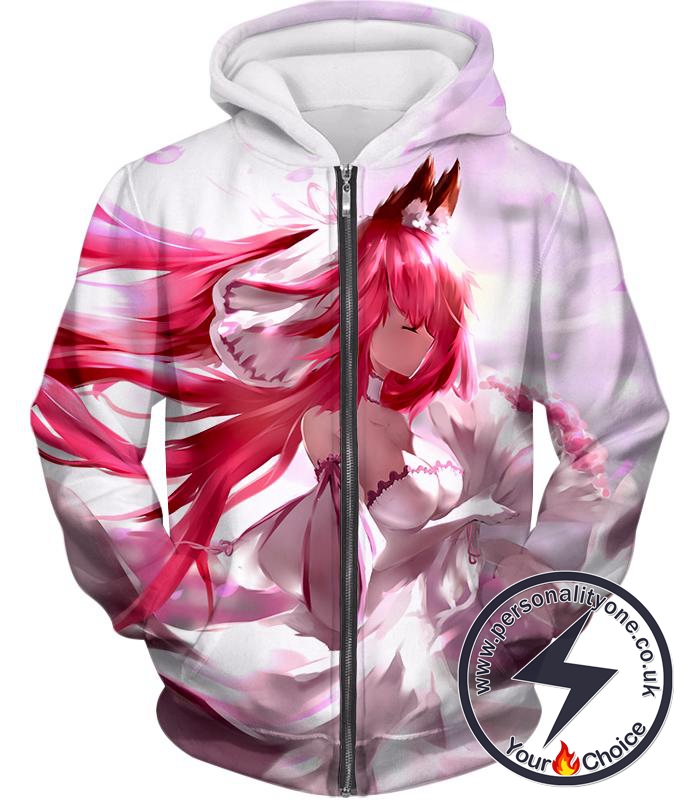 Fate Stay Night Beautiful Red Haired Fate Series Female White Zip Up Hoodie